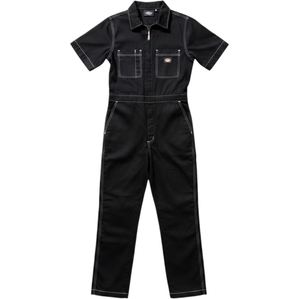 Dickies Womens XS Black Contrast Stitch Short Sleeve Zip Front Jumpsuit Coverall